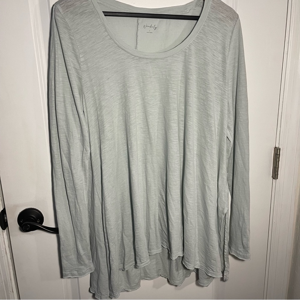 Wonderly light blue long sleeve distressed top size large